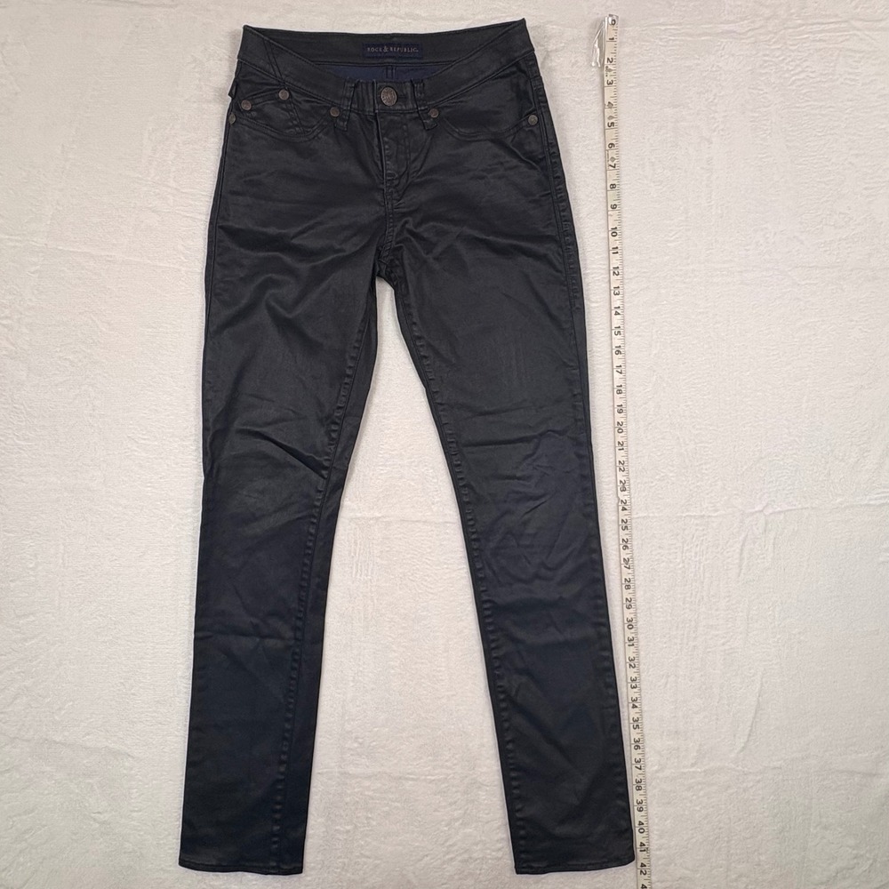 Rock & Republic Berlin Black Coated Skinny Jeans Womens 8M Stretch Faux Leather
